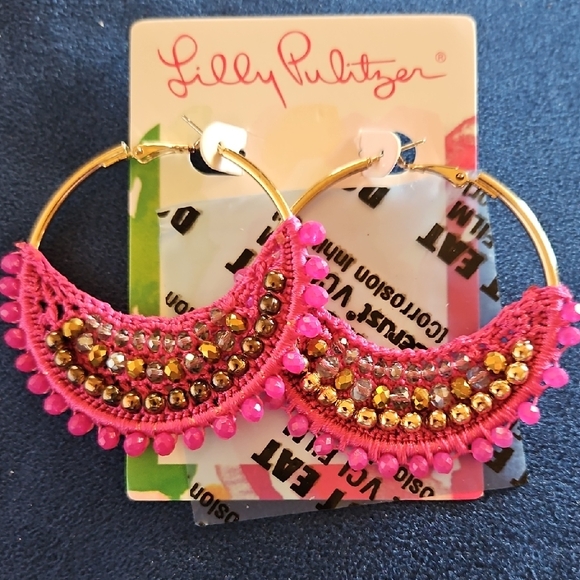 Lilly Pulitzer Pink and Gold Hoop Earrings Pierced NWT - Picture 1 of 6